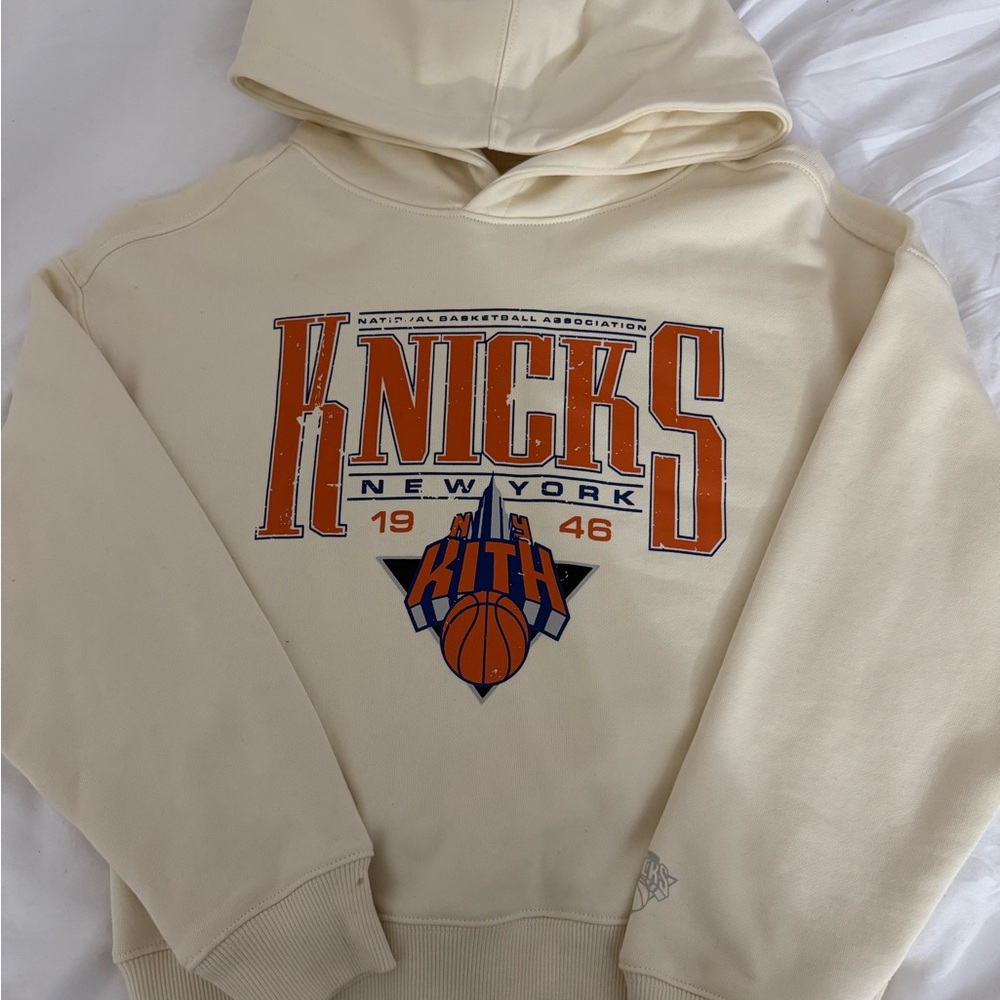 Kids Kith Cream Knicks Basketball Hoodie